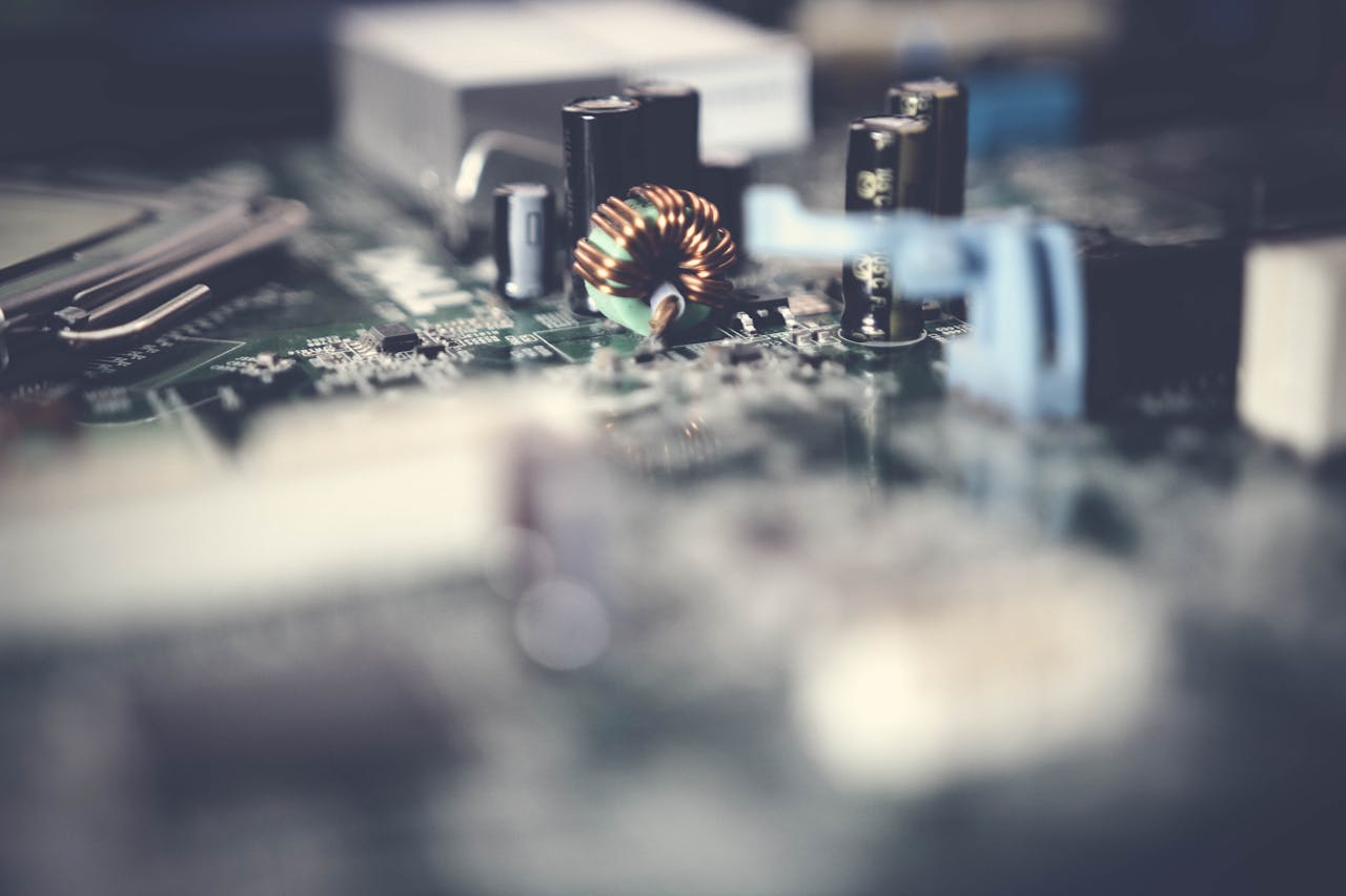 Detailed and artistic close-up of electronic components on a circuit board.